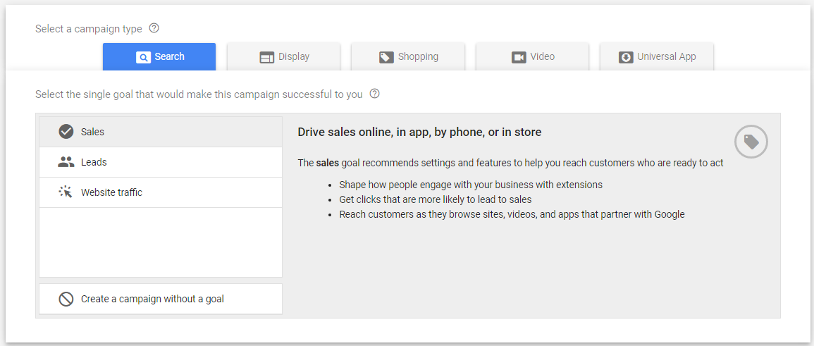 Google Ads Sales Objective Setup